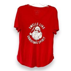 Fifth Sun Women's Smells Like‎ Christmas Spirit V-neck T-Shirt Red Large